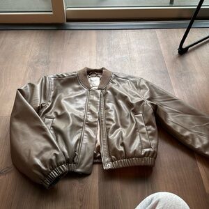 Abercrombie Leather Cropped Bomber